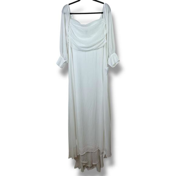 Lulus NWT Adorna White Off-the-Shoulder Semi-Sheer Button Chiffon Maxi Dress XL - Picture 3 of 12